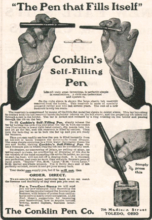 Vintage Conklin Self-Filling Advertisement