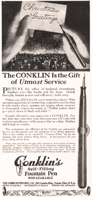 Vintage Conklin Self-Filling Advertisement